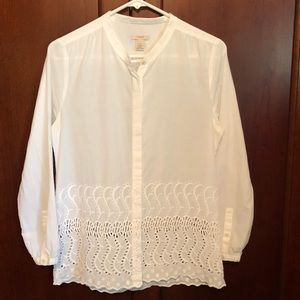 J. Crew Delaney White Eyelet-trim Shirt Top